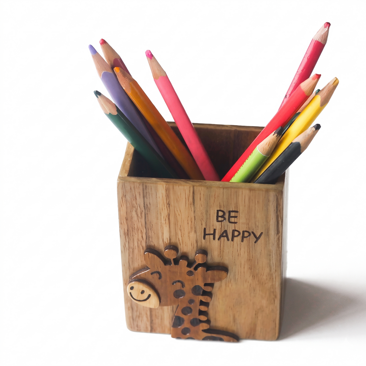 Be Happy Giraffe Wooden Pen Holder