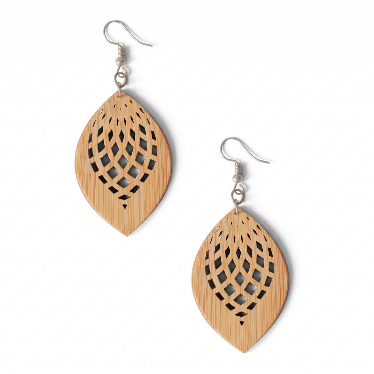 Handcrafted Bamboo Leaf Lattice Drop Earrings