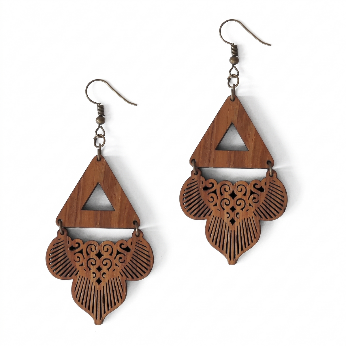 Handcrafted Teak Wood Floral Drop Earrings