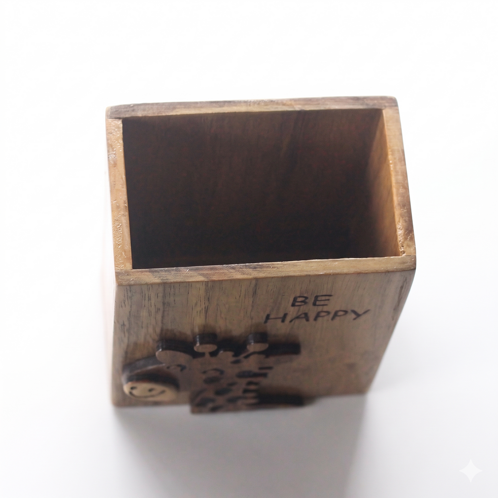 Be Happy Giraffe Wooden Pen Holder