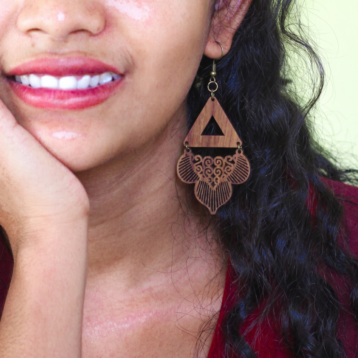 Handcrafted Teak Wood Floral Drop Earrings