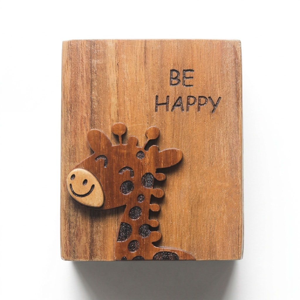 Be Happy Giraffe Wooden Pen Holder
