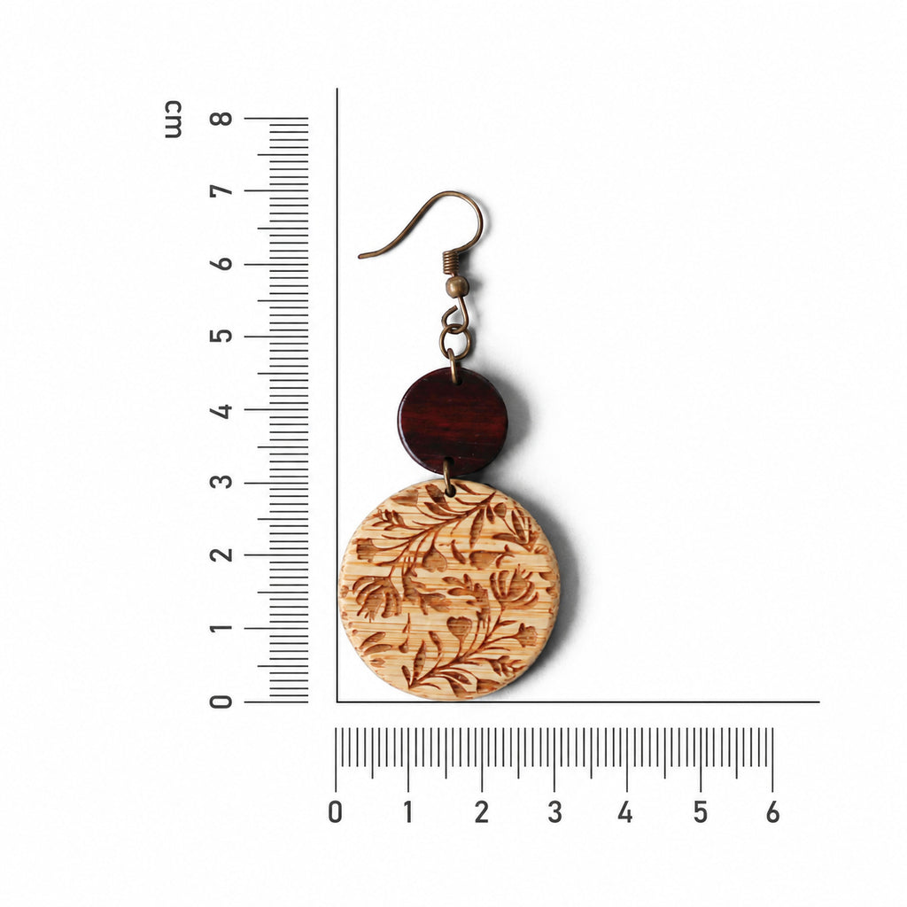 Floral Engraved Bamboo Drop Earrings