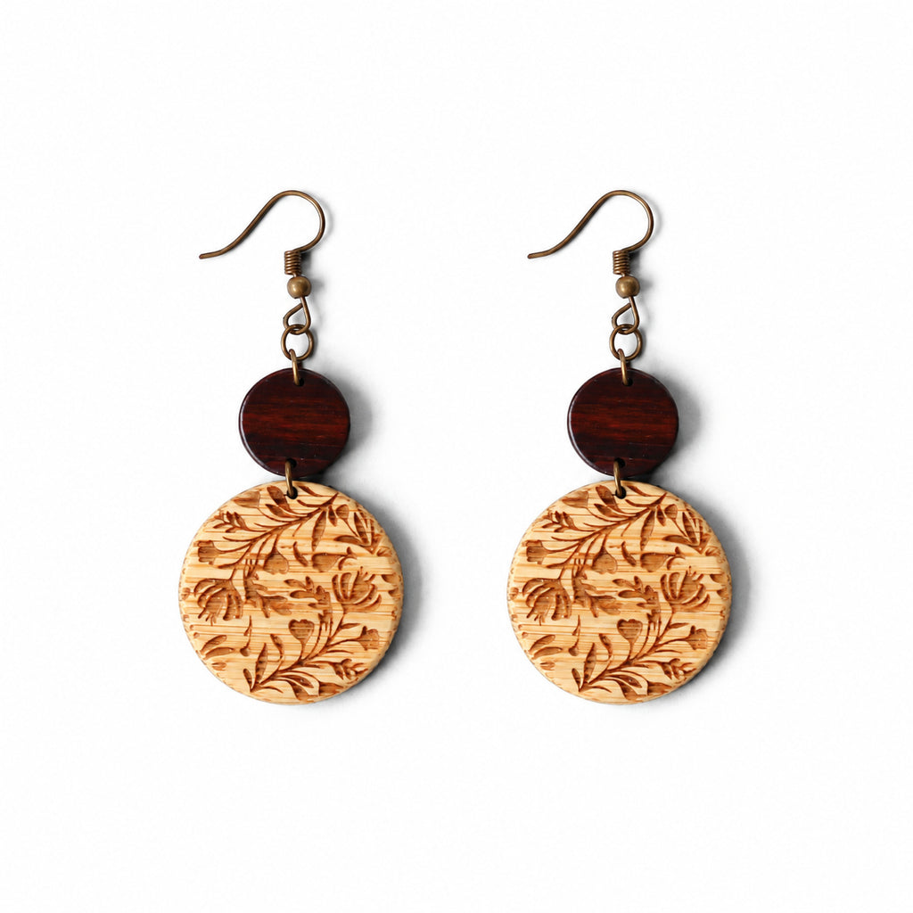 Floral Engraved Bamboo Drop Earrings