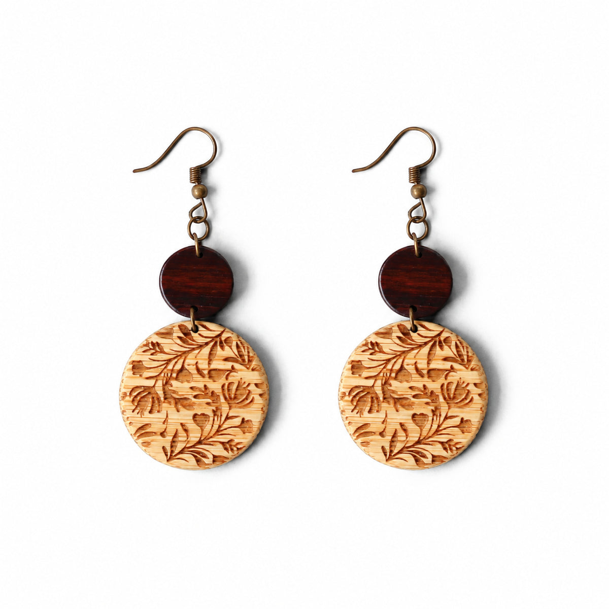 Floral Engraved Bamboo Drop Earrings