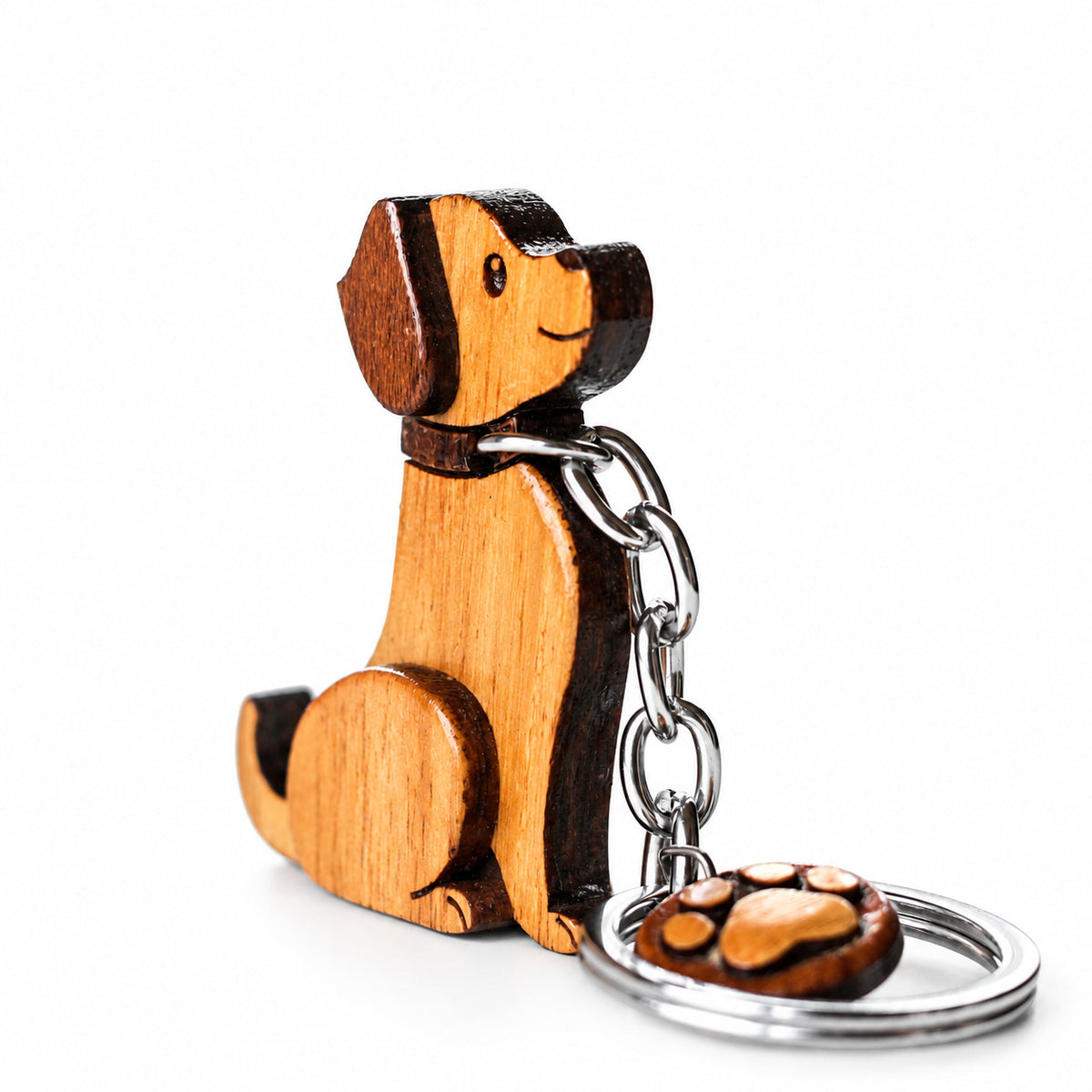 Wooden Dog Keychain with Paw Charm | FULKERYA