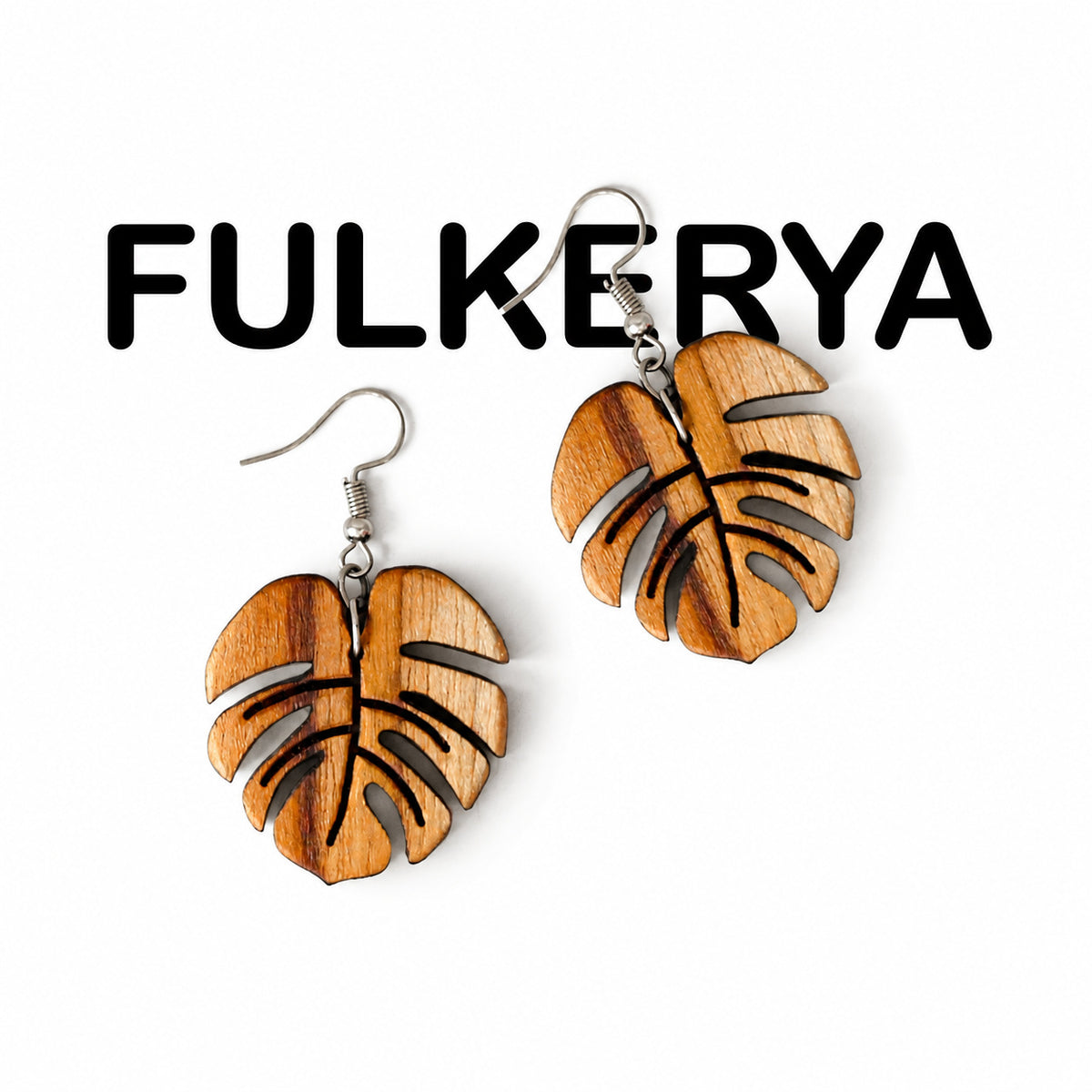 Monstera Leaf Wooden Drop Earrings