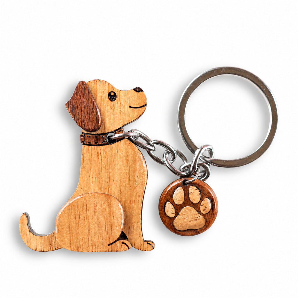 Wooden Dog Keychain with Paw Charm | FULKERYA