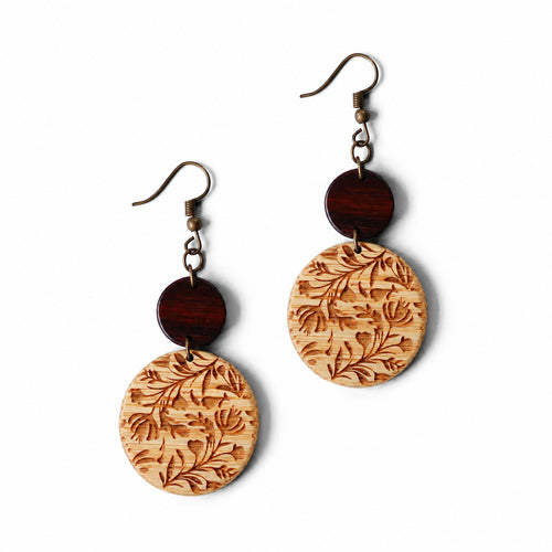 Floral Engraved Bamboo Drop Earrings