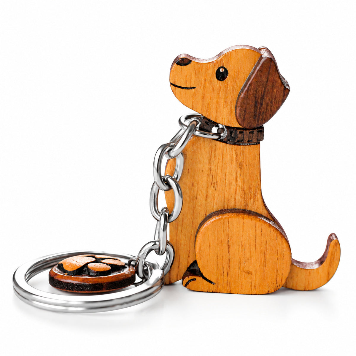 Wooden Dog Keychain with Paw Charm | FULKERYA