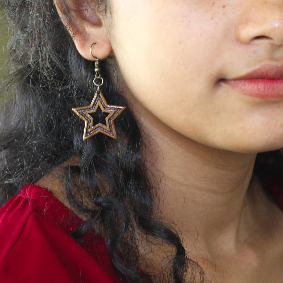 FULKERYA Reclaimed Teak Wood Star Drop Earrings
