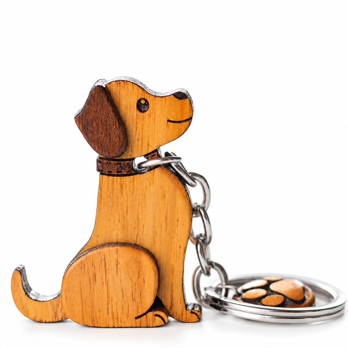 Wooden Dog Keychain with Paw Charm | FULKERYA
