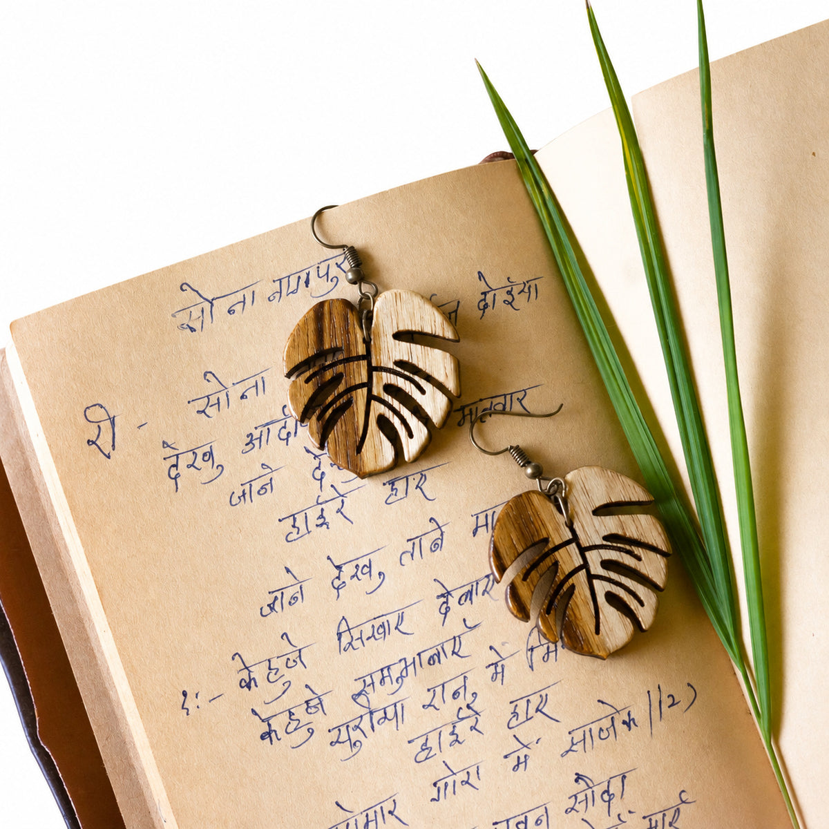 Monstera Leaf Wooden Drop Earrings