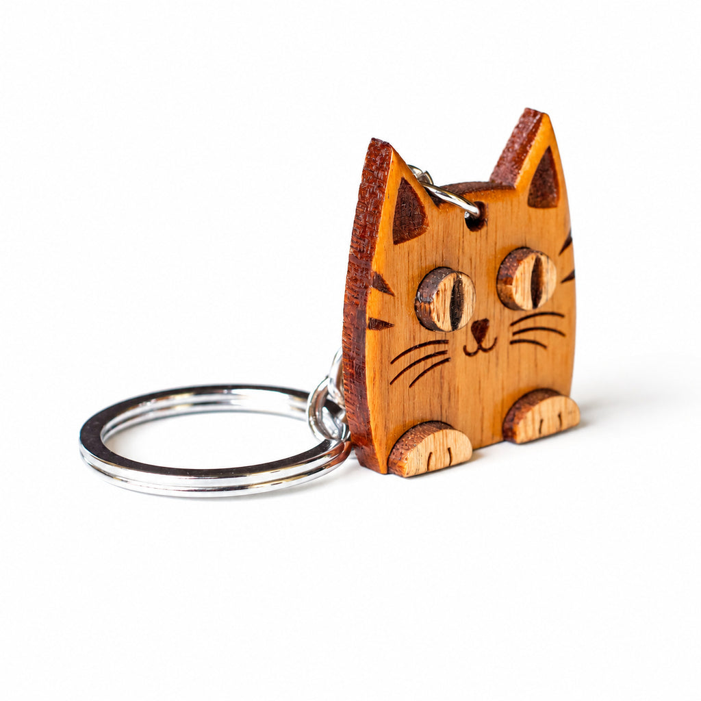 Wooden Cat Keychain | FULKERYA