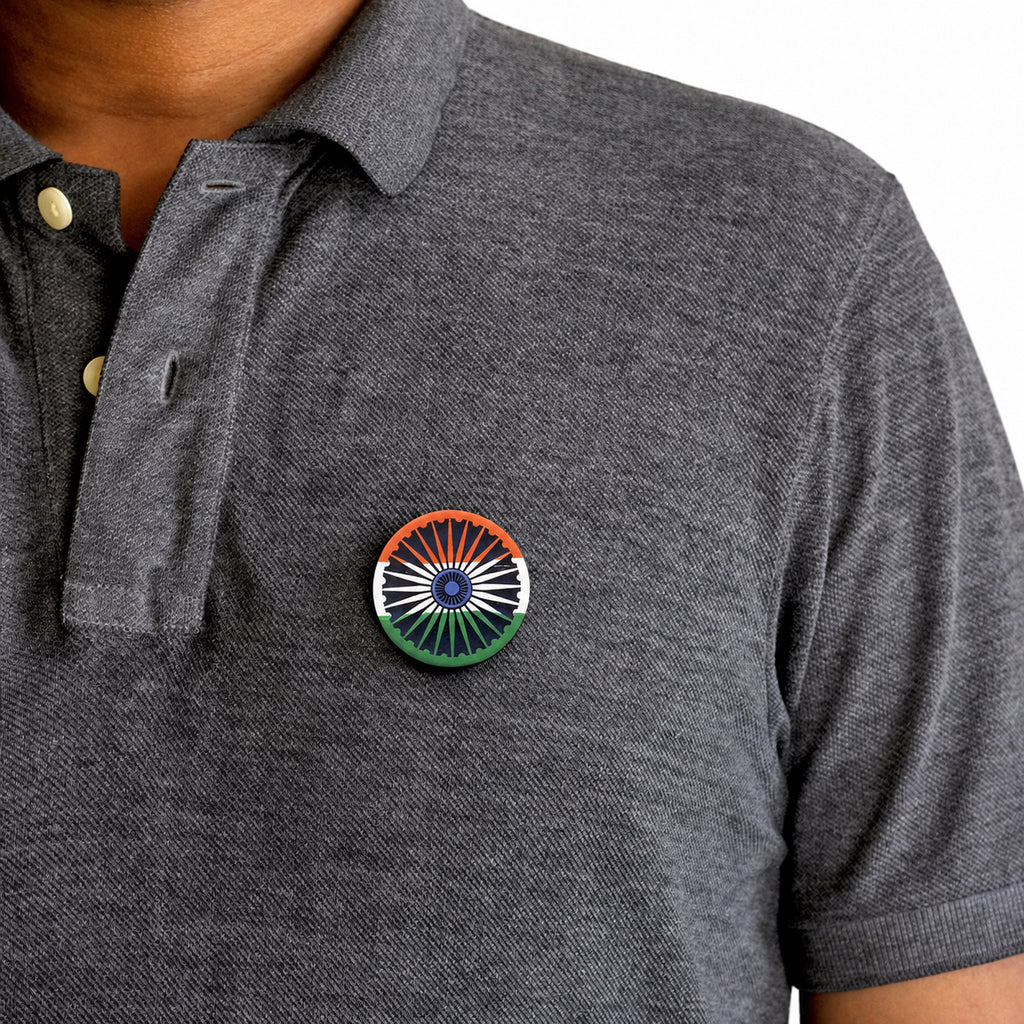 Wooden Indian Tricolour Pin Badges – Pack of 4 | FULKERYA