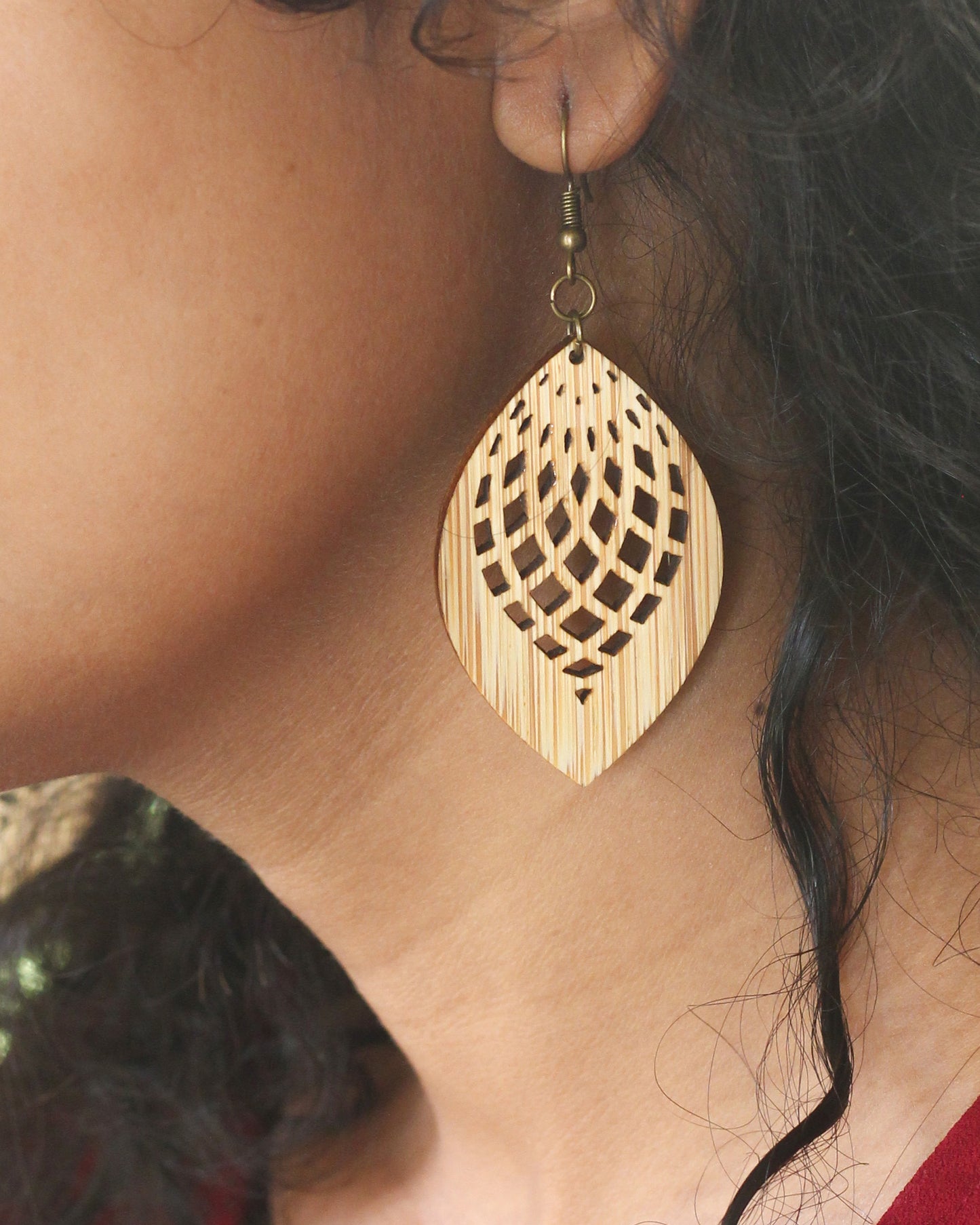 Leaf Shaped Jali Design Bamboo Earrings - Eco-Conscious and Earth-Friendly Jewelry