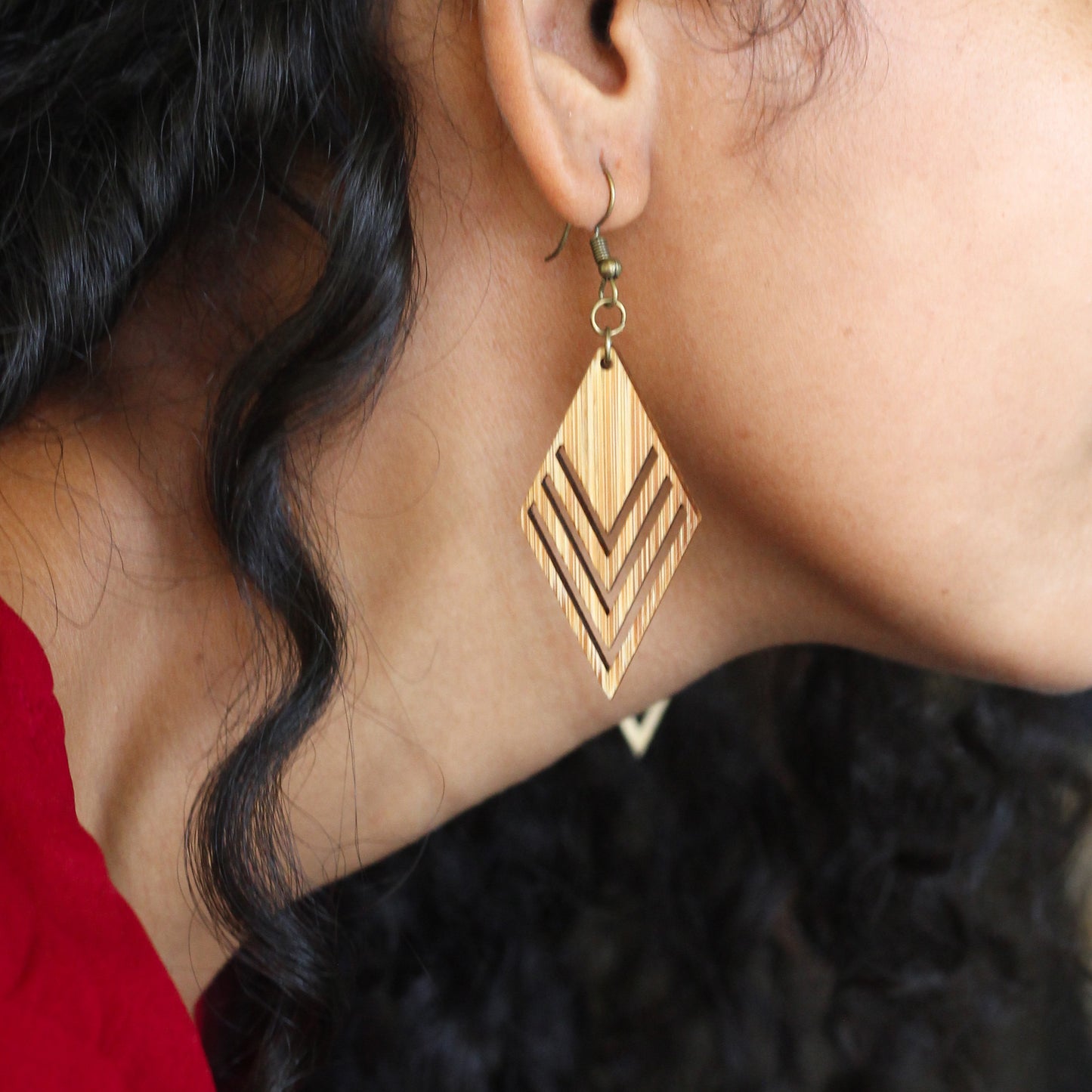 Sustainable Bamboo Indian Barfi Shaped Earrings - Eco-Friendly Ethnic Jewelry