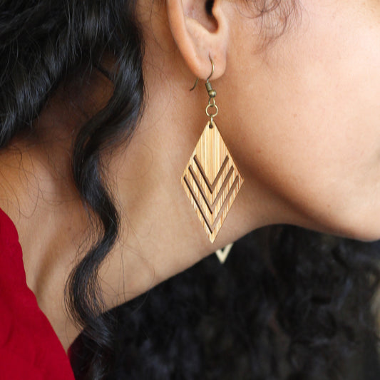 Sustainable Bamboo Indian Barfi Shaped Earrings - Eco-Friendly Ethnic Jewelry