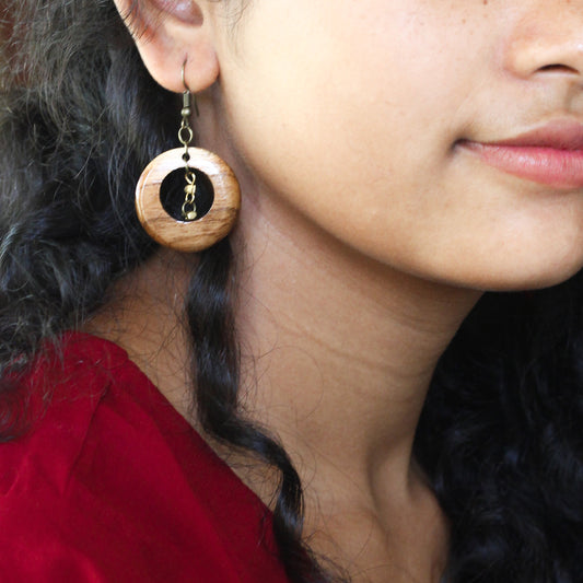 Dhokra Brass Bead Wooden Earrings - Eco-Friendly and Fashionable Ethnic Jewelry