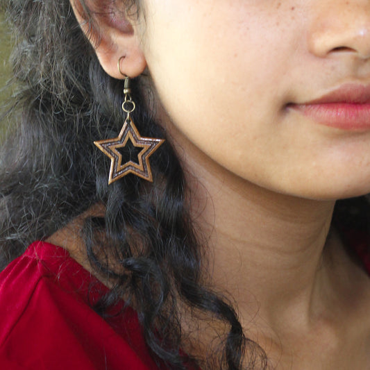 Eco-Wood Star Drop Earrings - Sustainable Style for Fashion-Forward Girls & Women