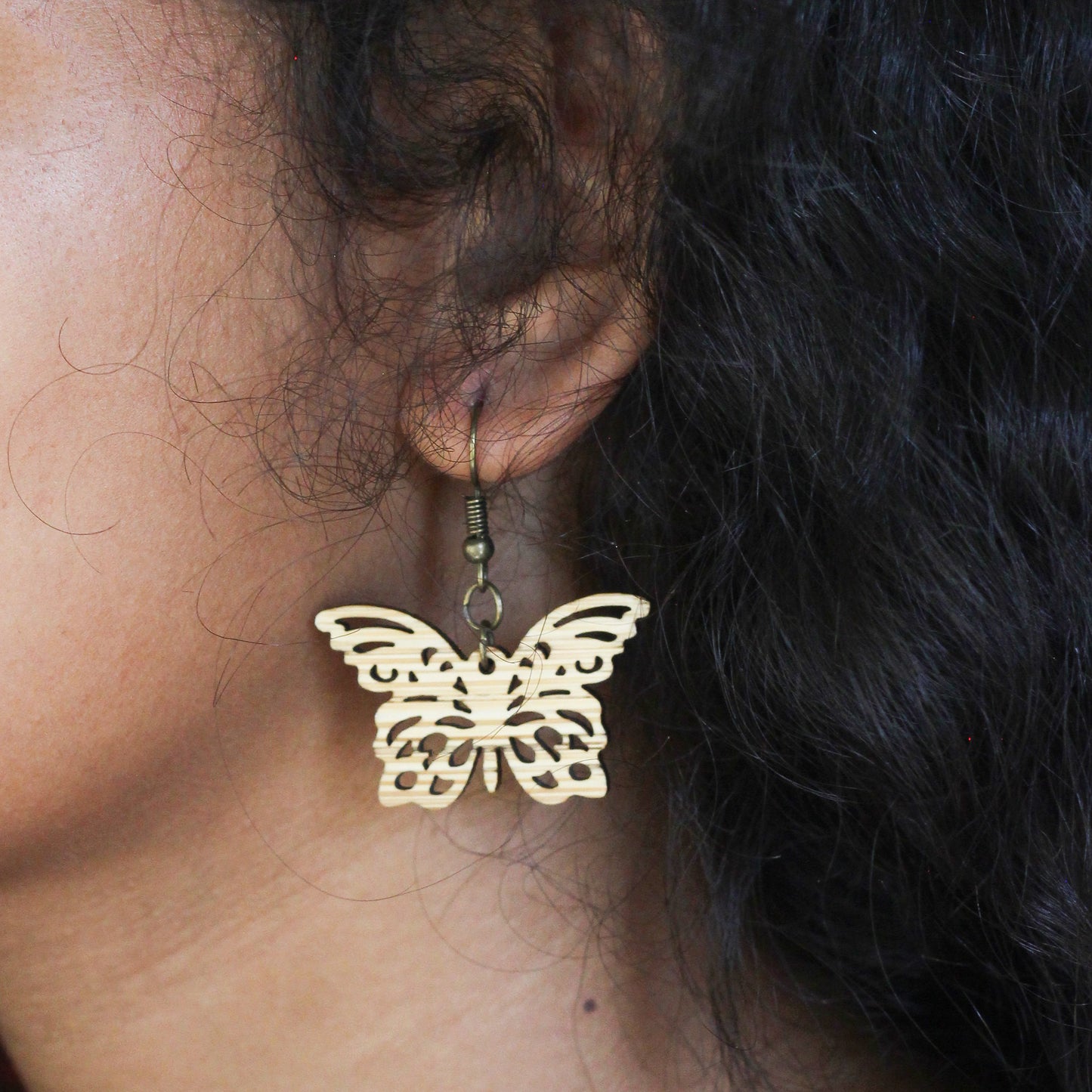 Eco-Wood Butterfly Design Bamboo Earrings - Sustainable Earrings with Natural Charm