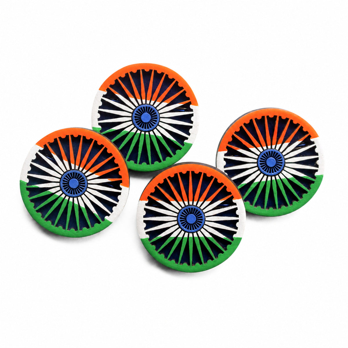 Wooden Indian Tricolour Pin Badges – Pack of 4 | FULKERYA