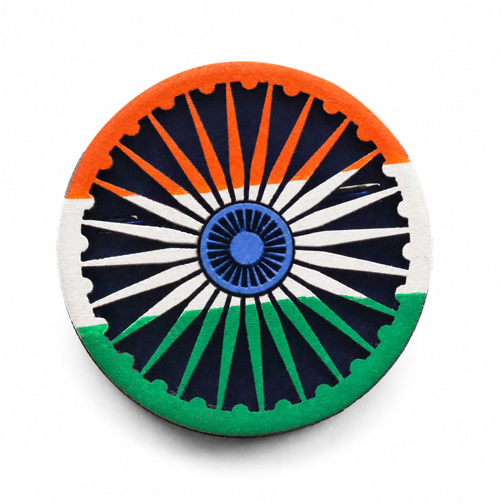 Wooden Indian Tricolour Pin Badges – Pack of 4 | FULKERYA