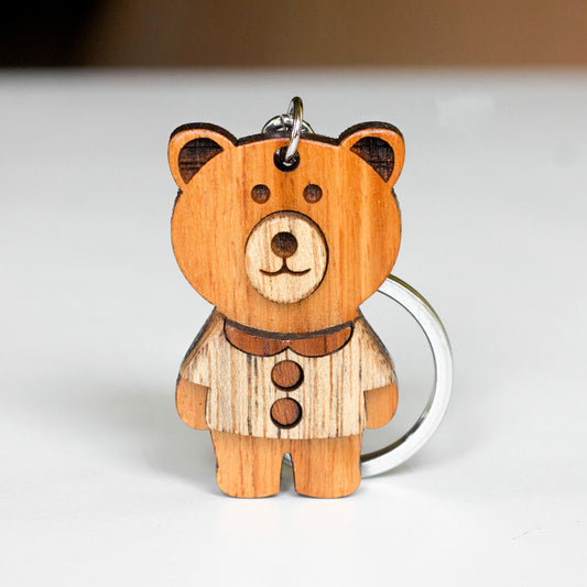 Wooden Teddy Keychain- Eco-Friendly Keychain for Cuddly Vibes