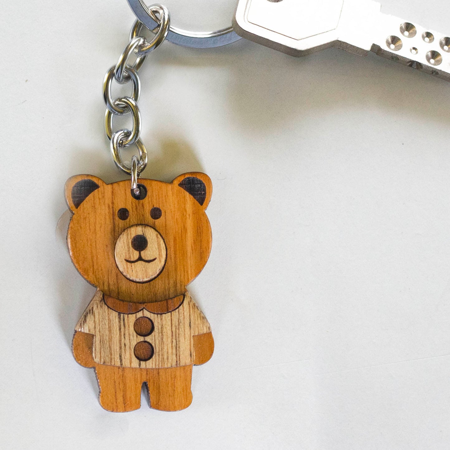 Wooden Teddy Keychain- Eco-Friendly Keychain for Cuddly Vibes