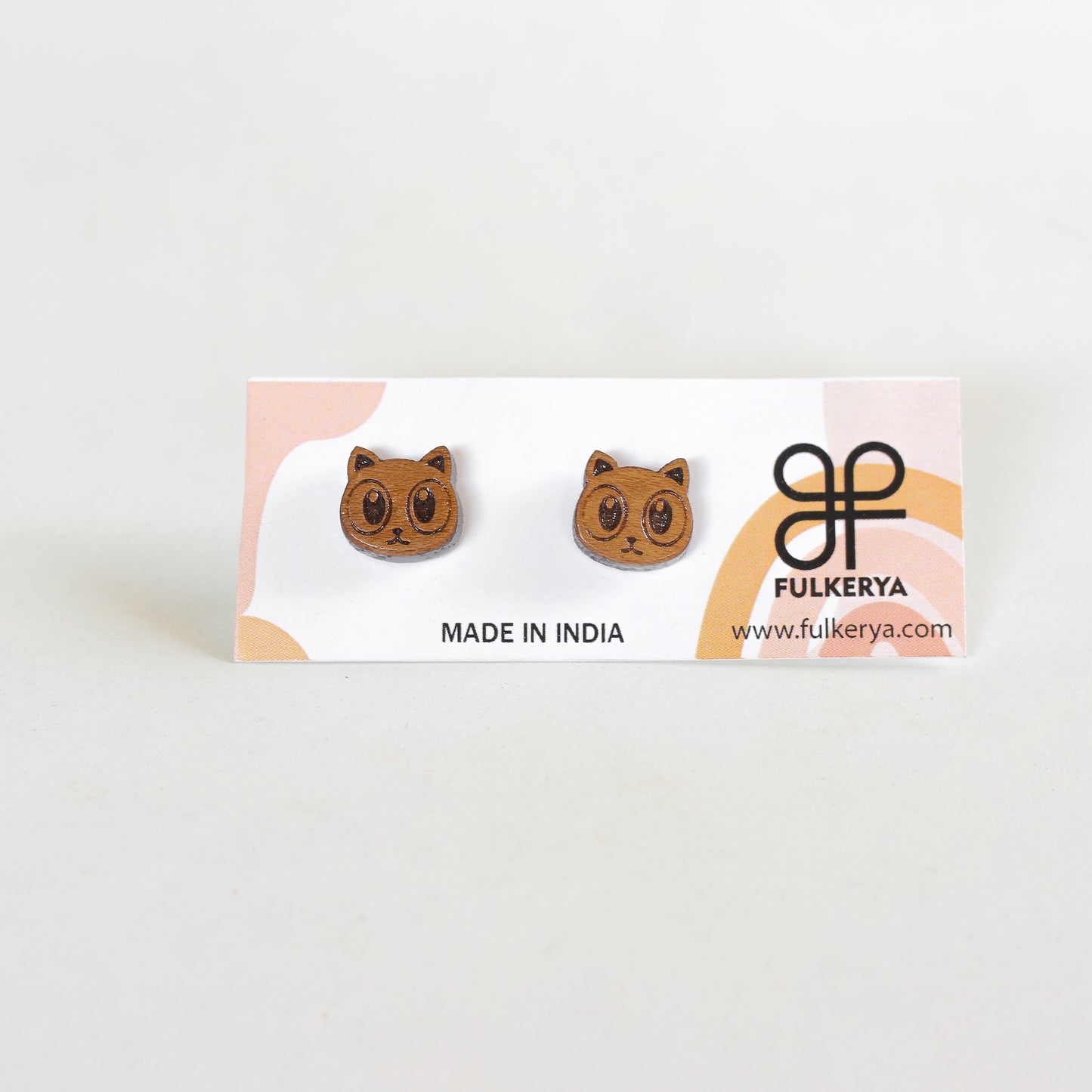 Eco-conscious wooden cat ear studs - Natural and playful earrings for women