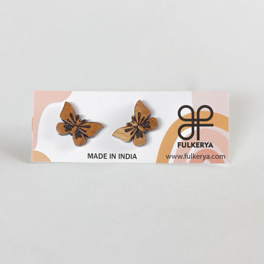 Wooden butterfly ear studs - Eco-friendly nature-inspired jewelry for women and girls