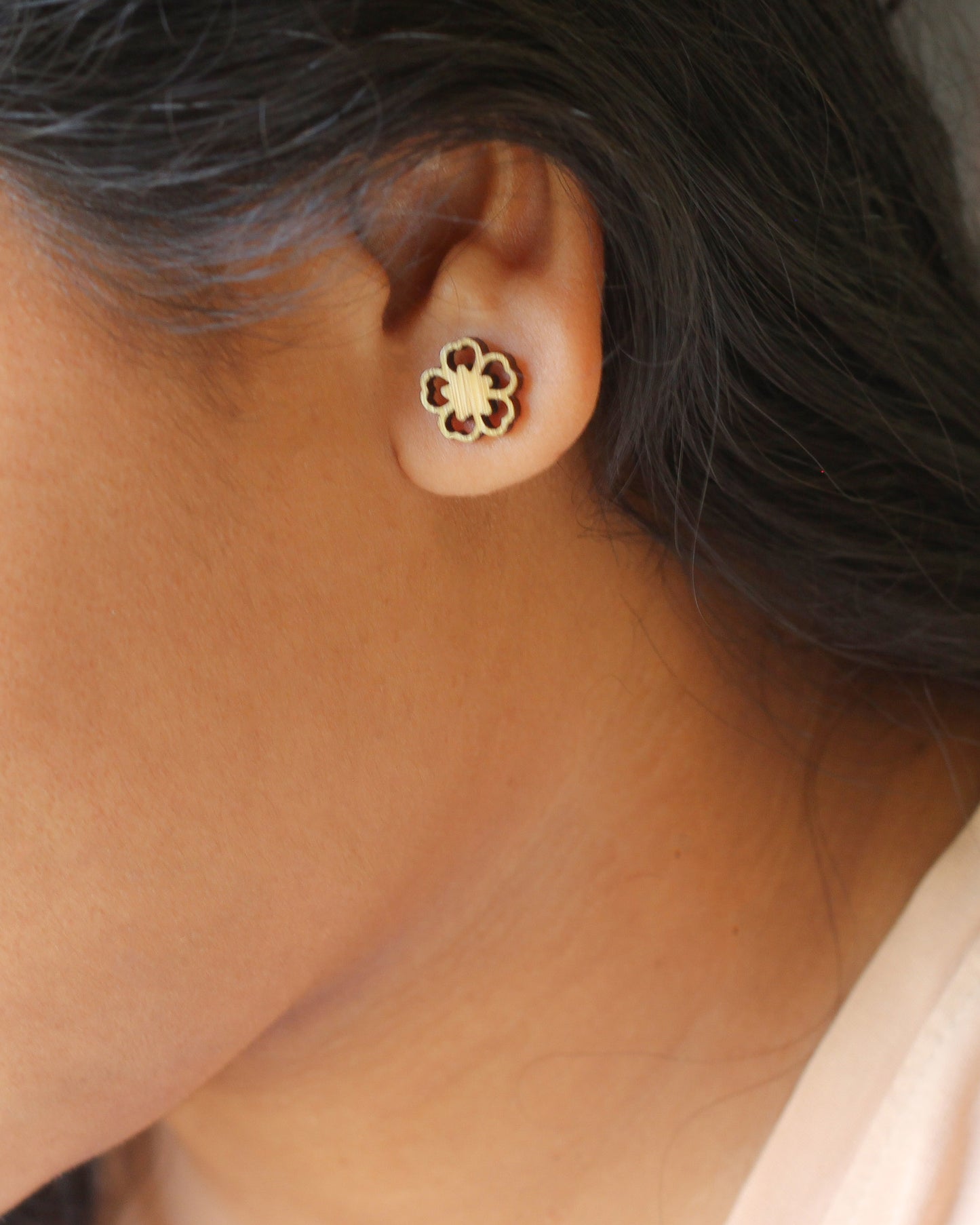 Sustainable Bamboo Flower Ear Studs - Eco-Friendly Fashion for Girls and Women