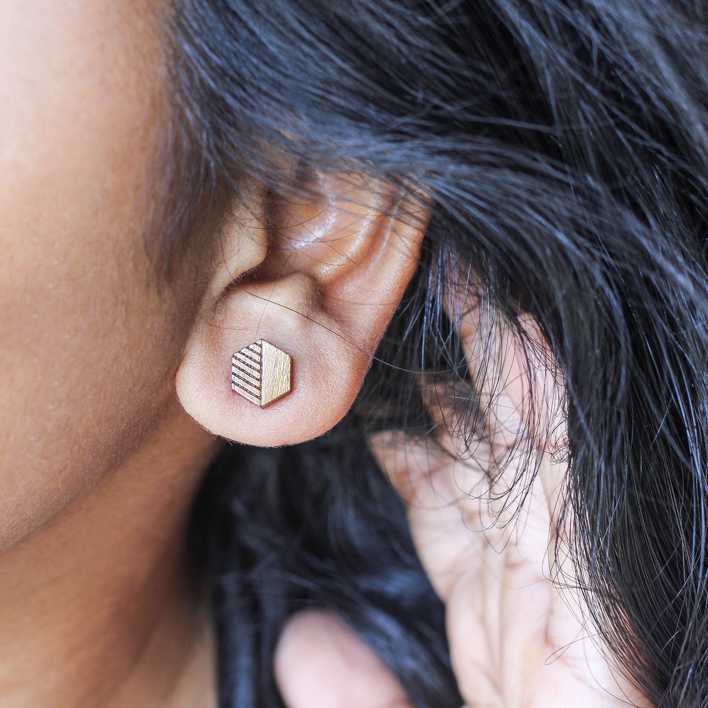 Hexagon Lines Ear Studs - Eco-Friendly Earrings for a Modern Look