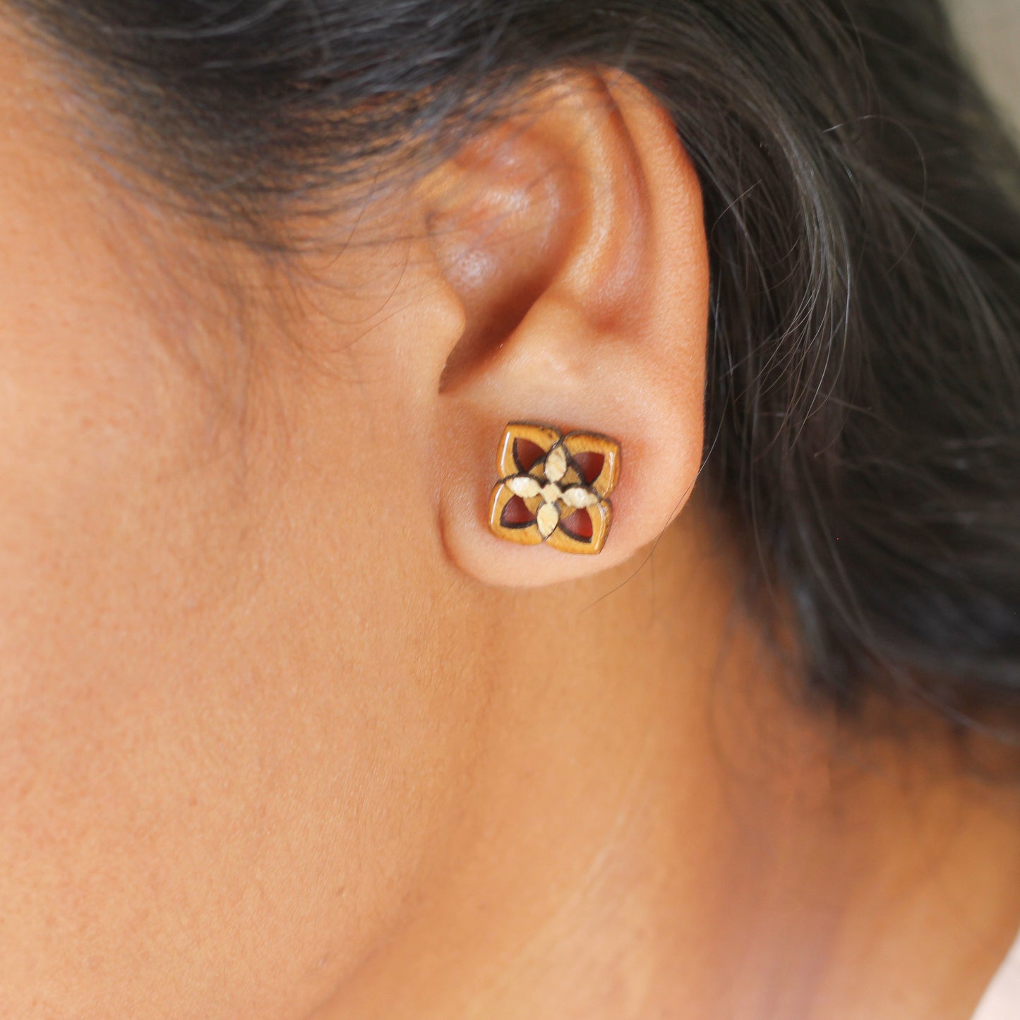 Eco-Indian Layering Work Ear Studs - Sustainable Earrings with Traditional Design