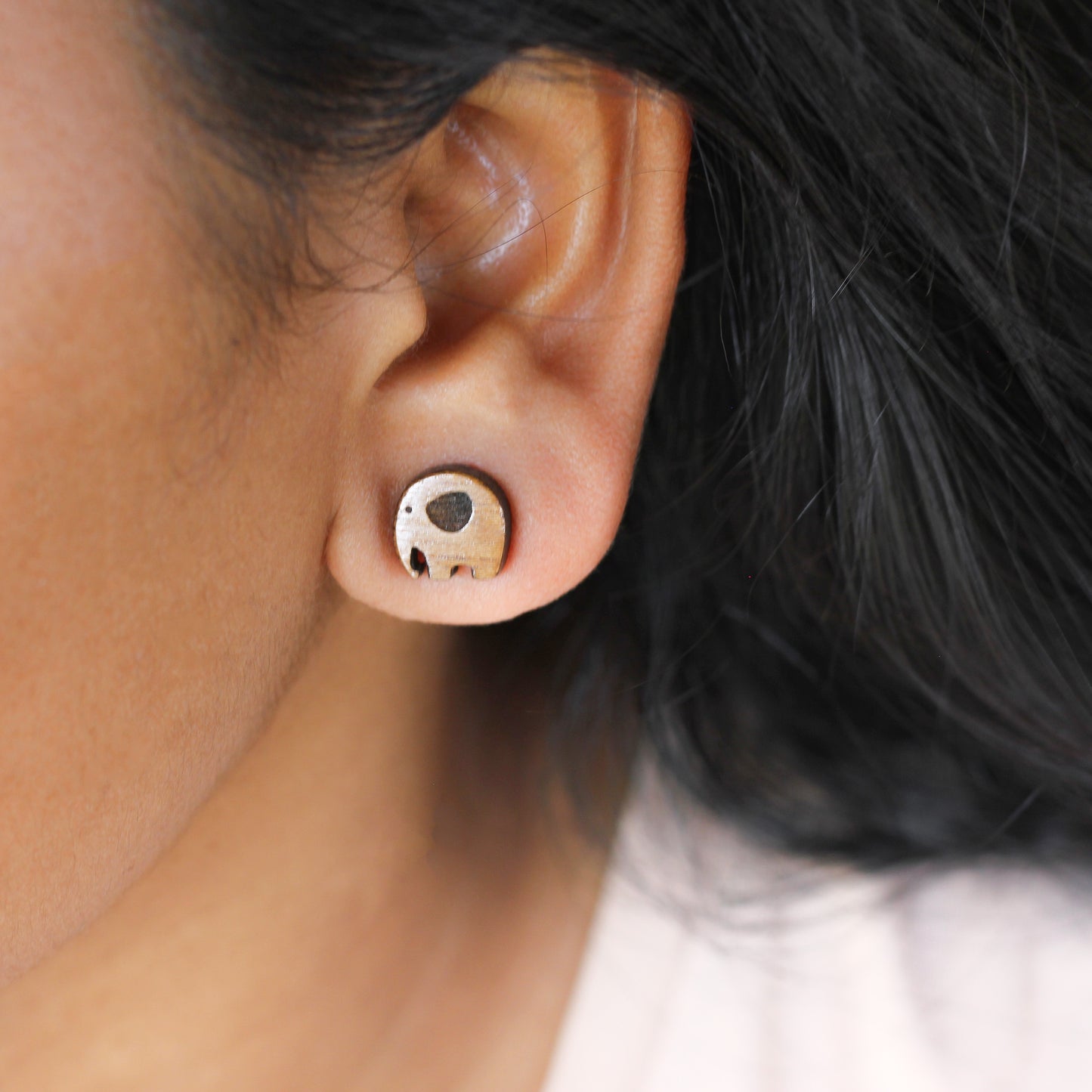 Wooden Elephant Ear Studs - Eco-Friendly Earrings for Animal Lovers