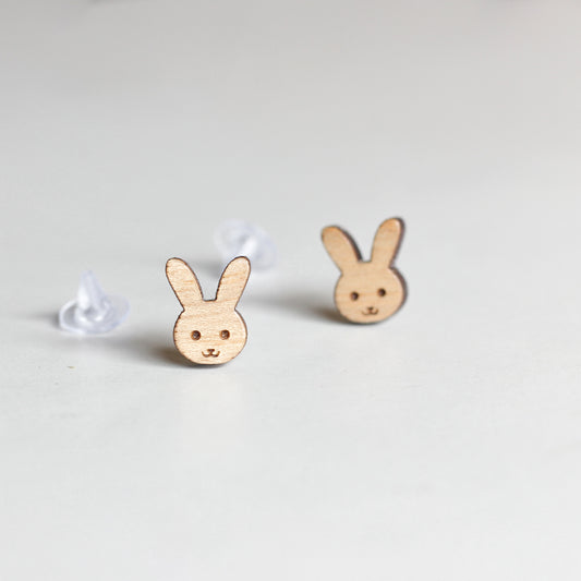 Bunny design wooden ear studs - Eco-conscious and cute earrings for women and girls