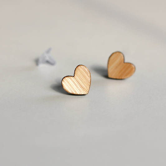 Bamboo Heart Ear Studs - Eco-Friendly Earrings for a Green Fashion Statement