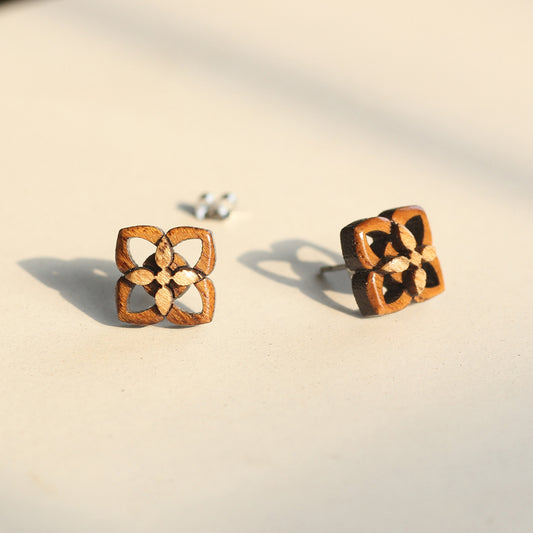 Eco-Indian Layering Work Ear Studs - Sustainable Earrings with Traditional Design