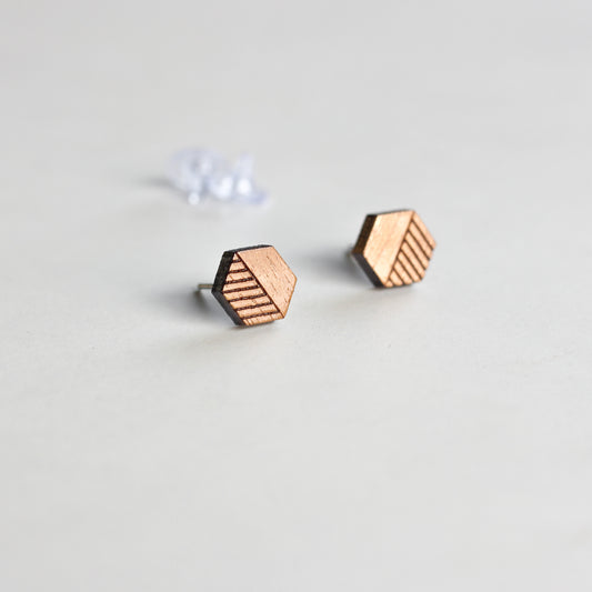 Hexagon Lines Ear Studs - Eco-Friendly Earrings for a Modern Look