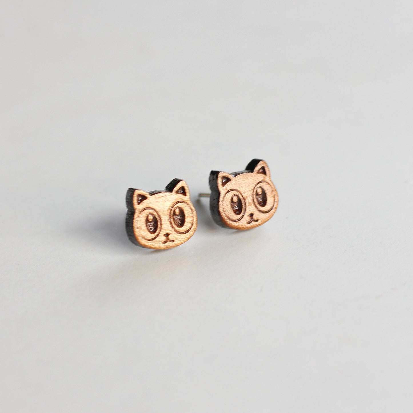 Eco-conscious wooden cat ear studs - Natural and playful earrings for women