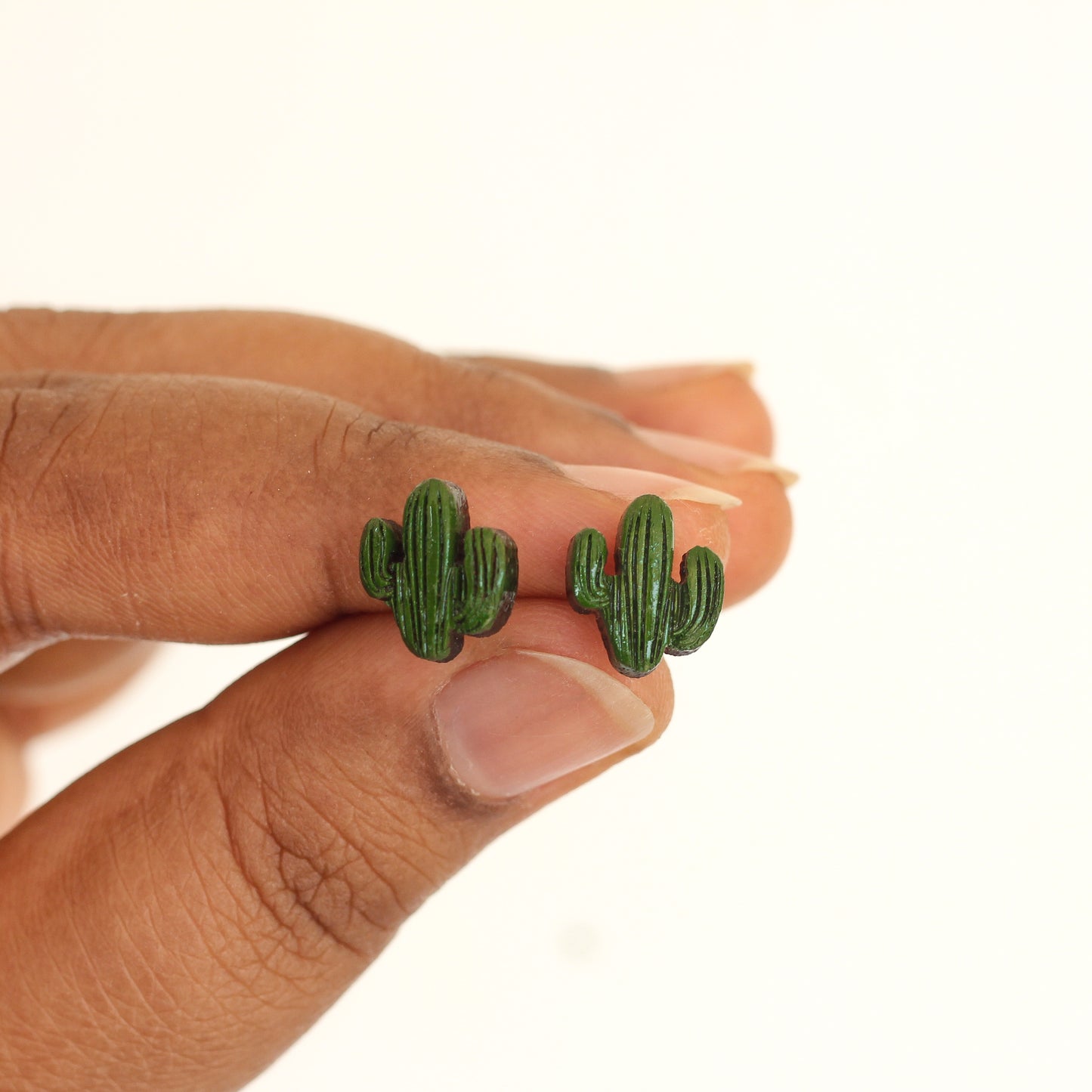 Wooden Cactus Plant Ear Studs - Eco-Conscious and Earth-Friendly Earrings