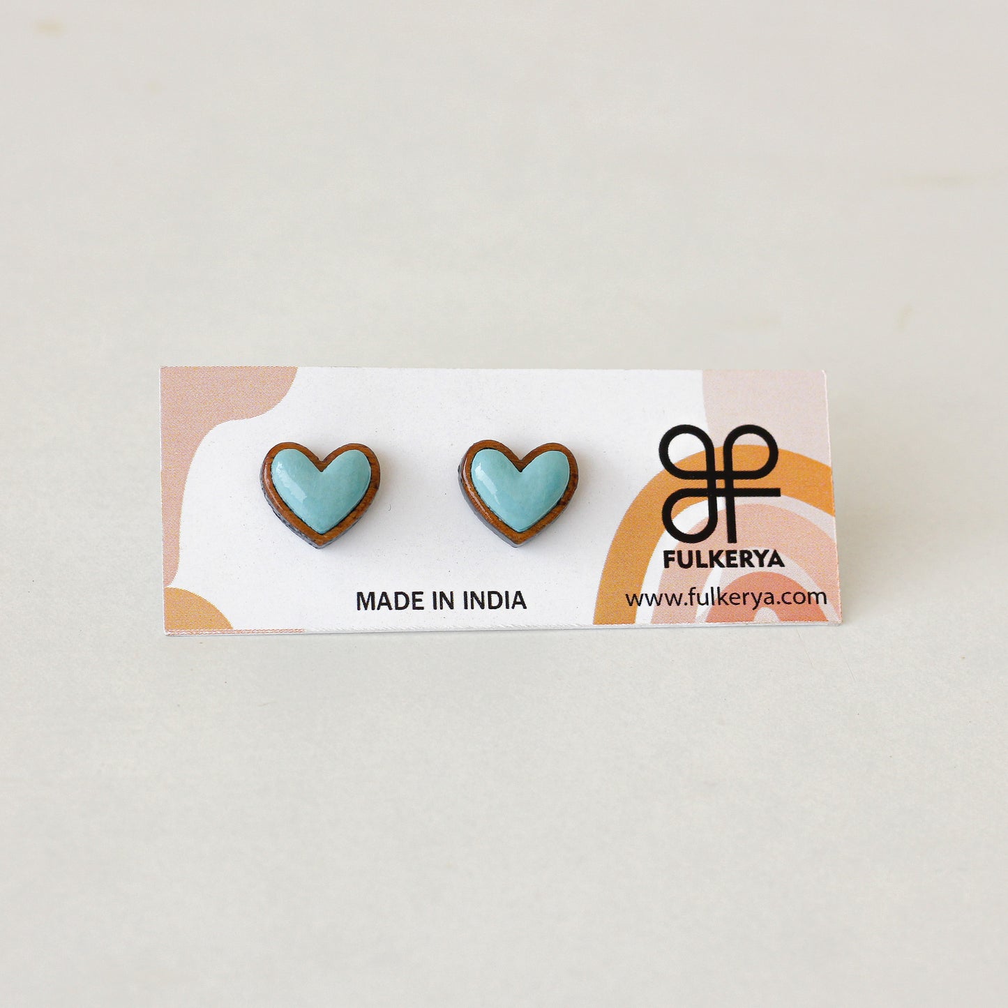 Eco-Conscious Blue Heart Wooden Ear Studs - Sustainable Fashion for Girls and Women