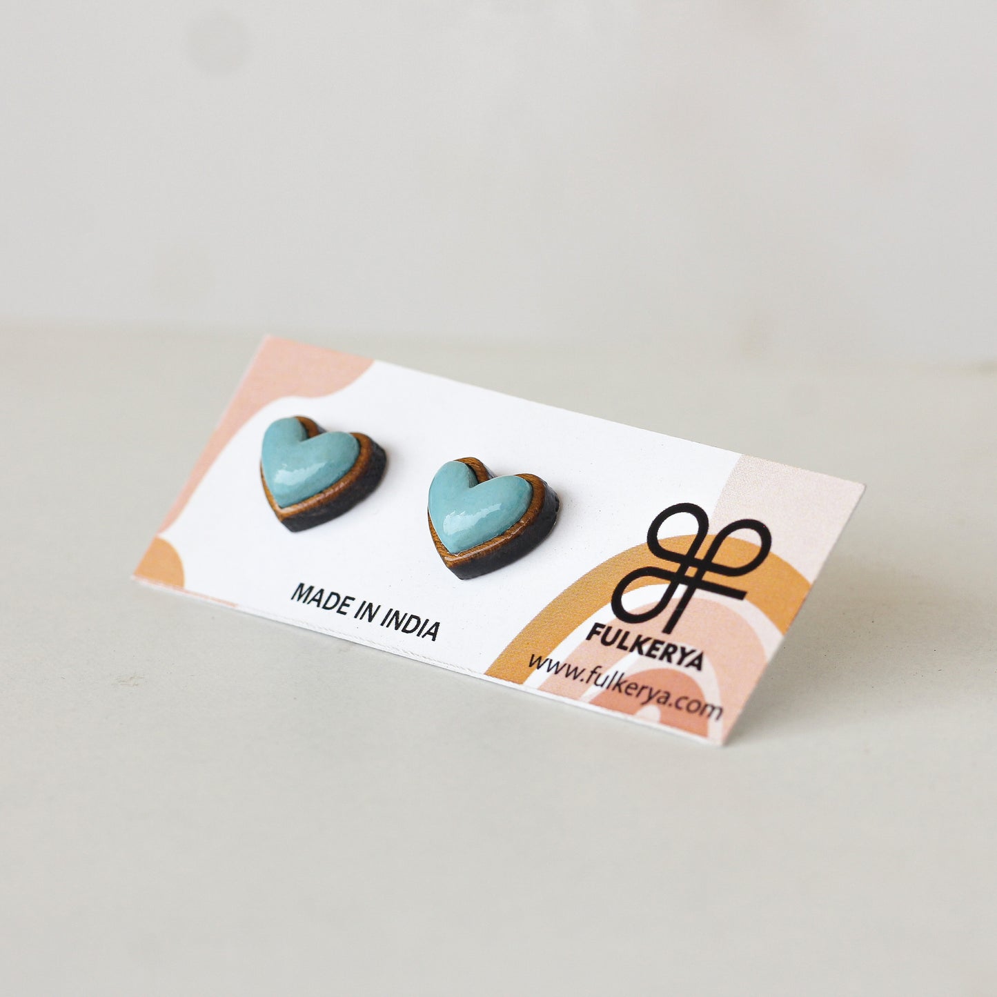 Eco-Conscious Blue Heart Wooden Ear Studs - Sustainable Fashion for Girls and Women