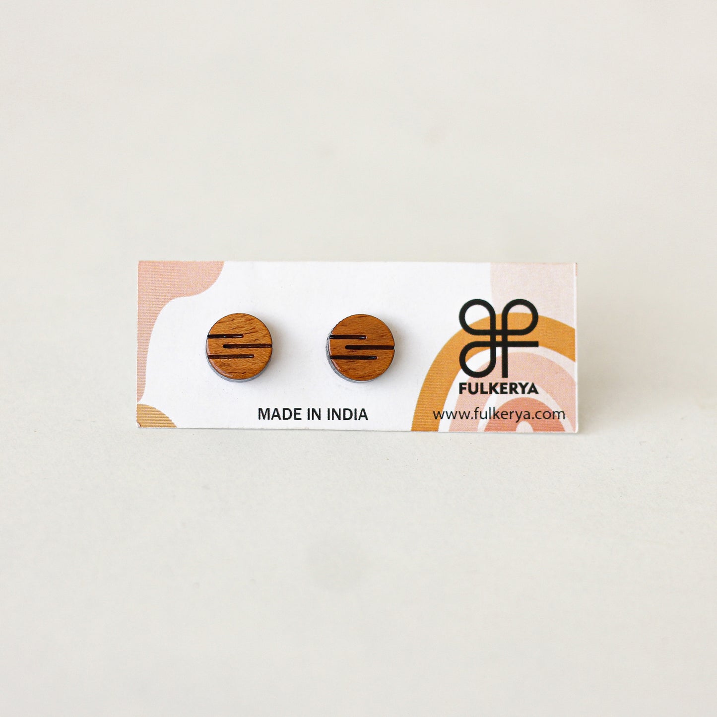 Wooden Round Shape with Lines Ear Studs - Eco-Conscious and Minimalist Earrings