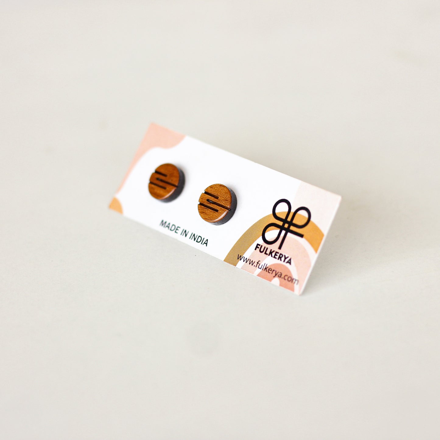 Wooden Round Shape with Lines Ear Studs - Eco-Conscious and Minimalist Earrings