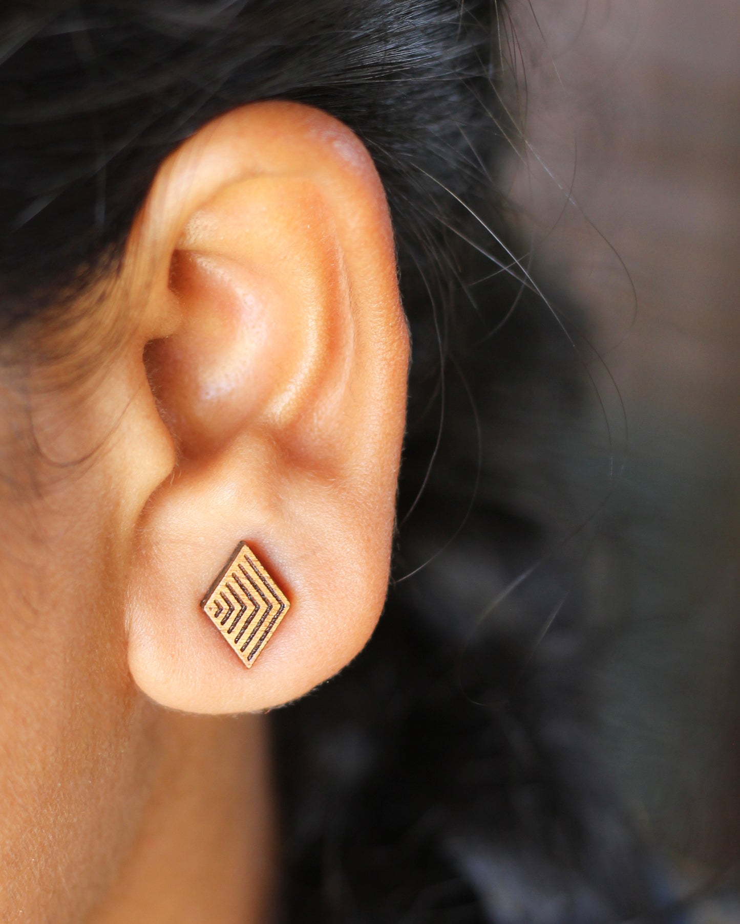 Wooden Indian Sweet Barfi Ear Studs - Eco-Friendly Earrings for a Sweet Accent