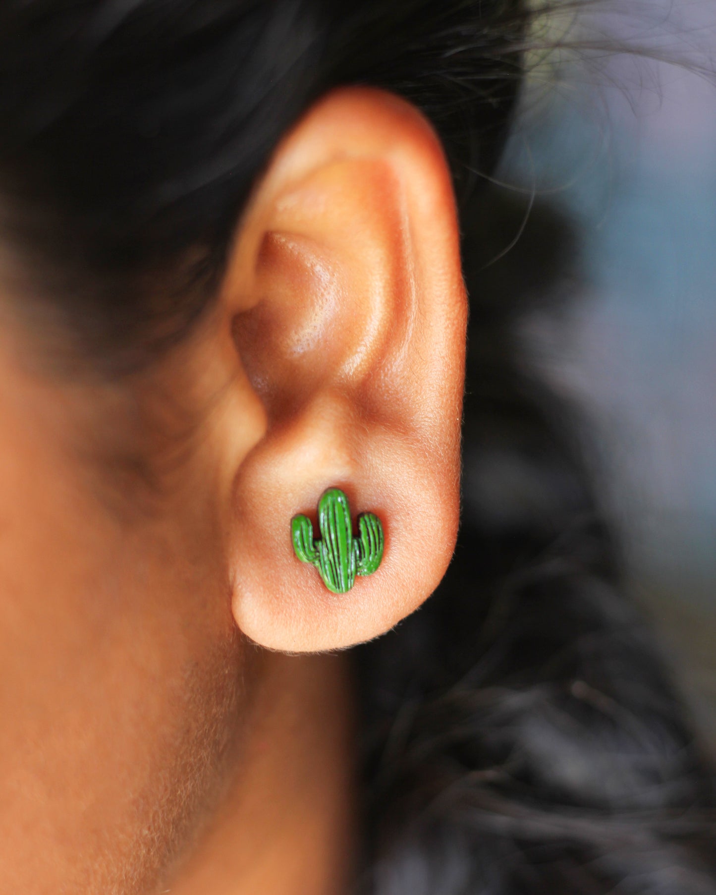 Wooden Cactus Plant Ear Studs - Eco-Conscious and Earth-Friendly Earrings