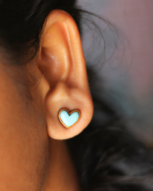 Eco-Conscious Blue Heart Wooden Ear Studs - Sustainable Fashion for Girls and Women