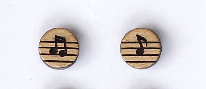 Eco-Friendly Wooden Music Themed Studs - Set of 3 for Girls and Women