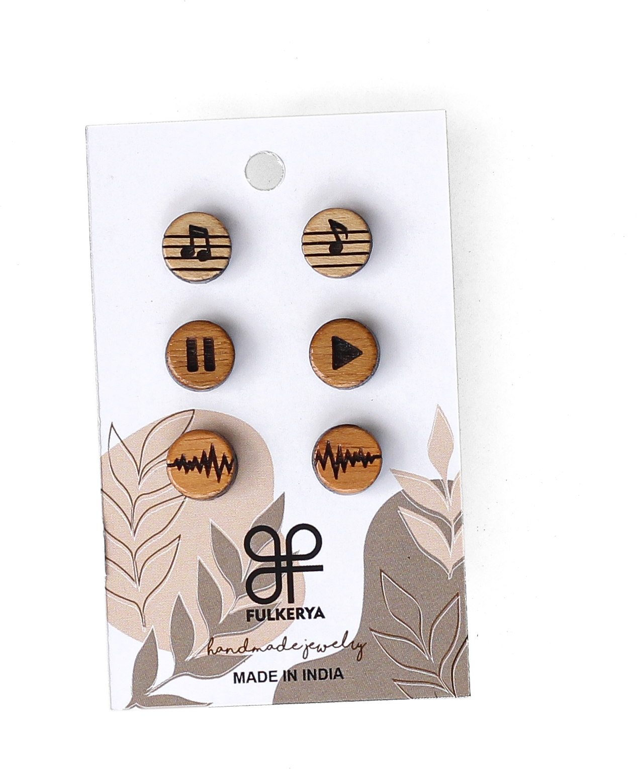 Eco-Friendly Wooden Music Themed Studs - Set of 3 for Girls and Women